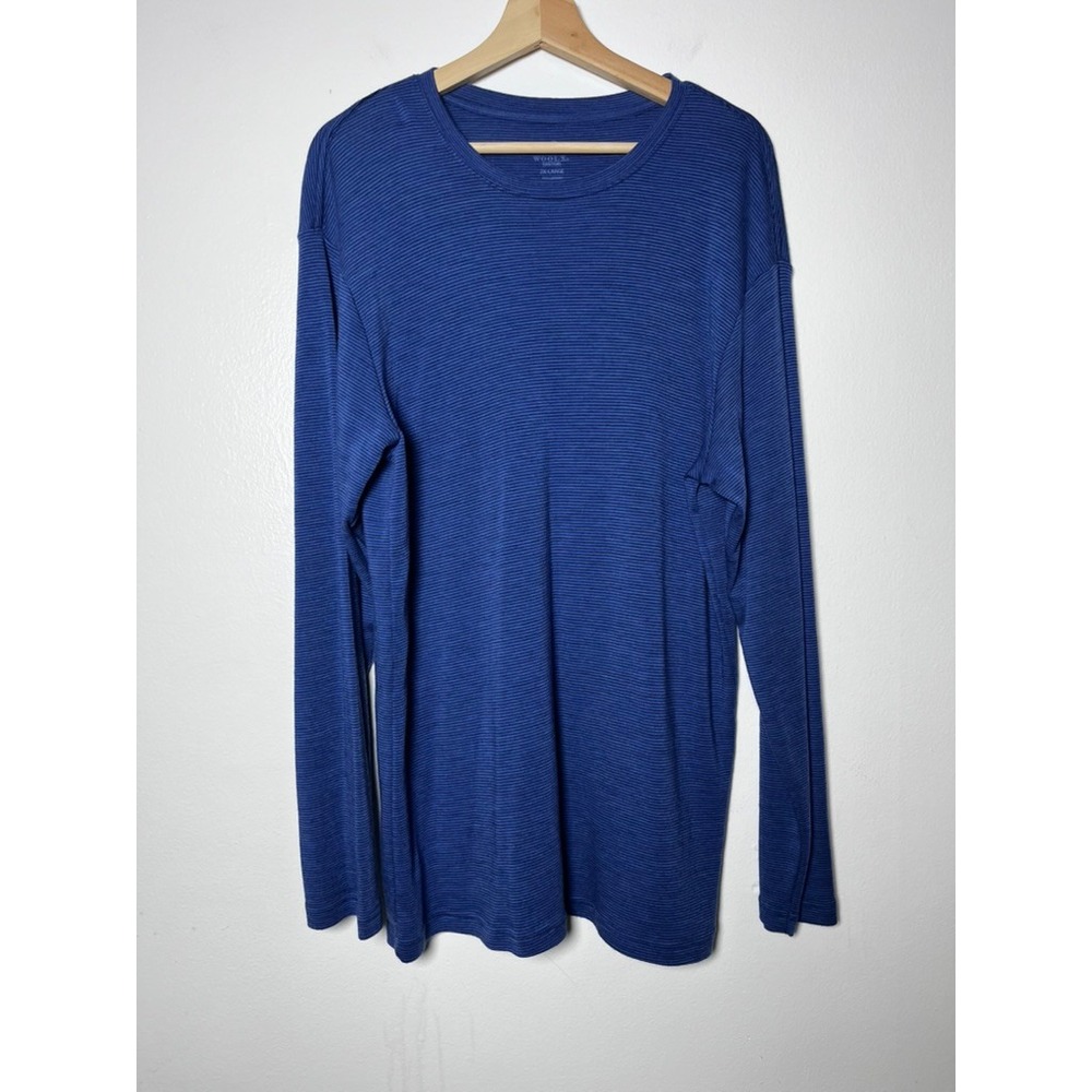 Woolx Merino Wool Crew Neck Long Sleeve Shirt Blue Stripe size 2X Large